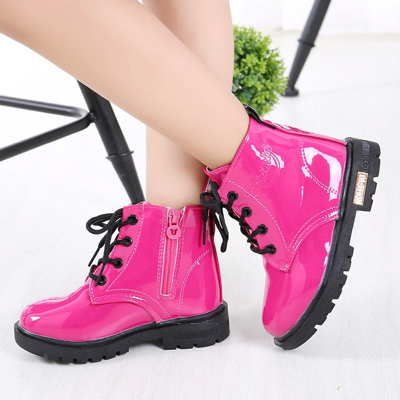 Mini Doc Boots - Patent Leather Toddler Boots - Hot Pink