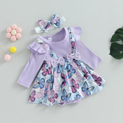 Baby Girl Clothing Set - Purple Butterfly Romper Dress