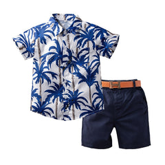 Blue Palms - Boys Blue Palm Tree Print Shirt and Shorts Set Blue Palms - Boys Blue Palm Tree Print Shirt and Shorts Set.