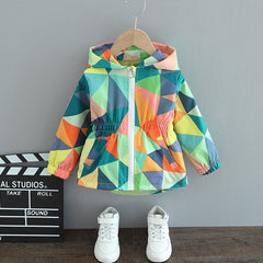 Girls Bright Multi-Colour Rain Jacket with Butterfly Detail, Color - Green