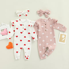 Loveheart - Baby Girl Bodysuit , Pink & White