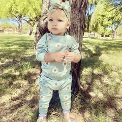 Mint Green Daisy Tracksuit Set - Baby Girl Clothes Set