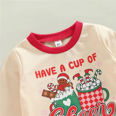 Girls Christmas Clothing Set - Long Sleeve Letter Print Sweatshirt + Flare Pants