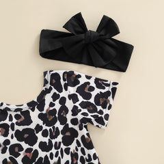 Minx - Leopard Printed Romper & Leather Skirt - Girls  Clothing Set