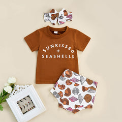 Shell Print Baby Girls 3pcs Clothes Sets 0-24M