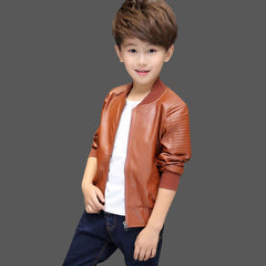 Boys Leather Jacket with Fur Lining - Tan , Color - Velvet Coffee