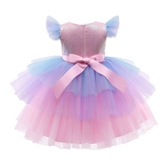 Mitsy - Girls Rainbow Unicorn Princess Dress - Pastel Rainbow  Dress