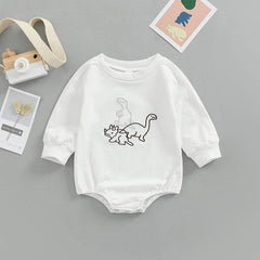 Dino Embroidered - Cotton Long Sleeve  Dinosaur Embroidery Sweater Romper.