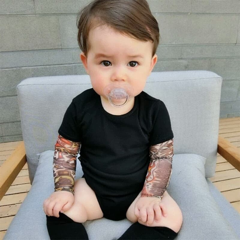 Bodysuit Baby Tattoo - Boys Tattoo Romper  - Black or Grey.