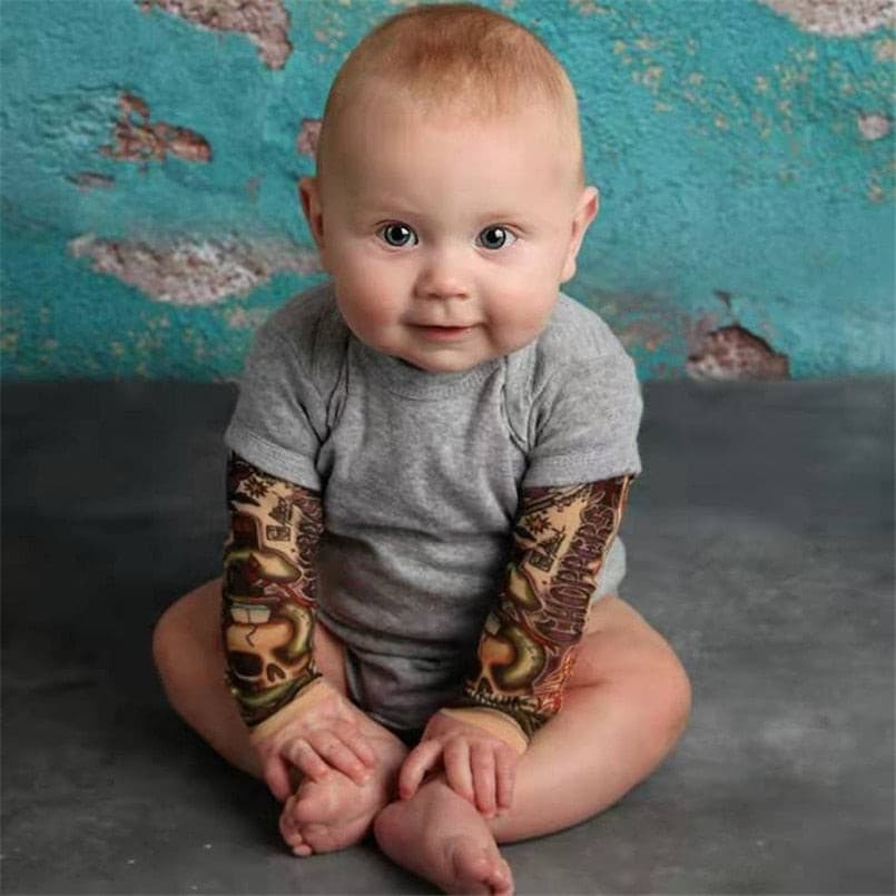 Bodysuit Baby Tattoo - Boys Tattoo Romper  - Black or Grey.