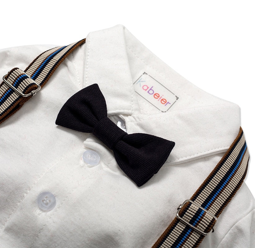 Baby Boy Formal Suit Romper Hat Set - Tweed Brown - Leo