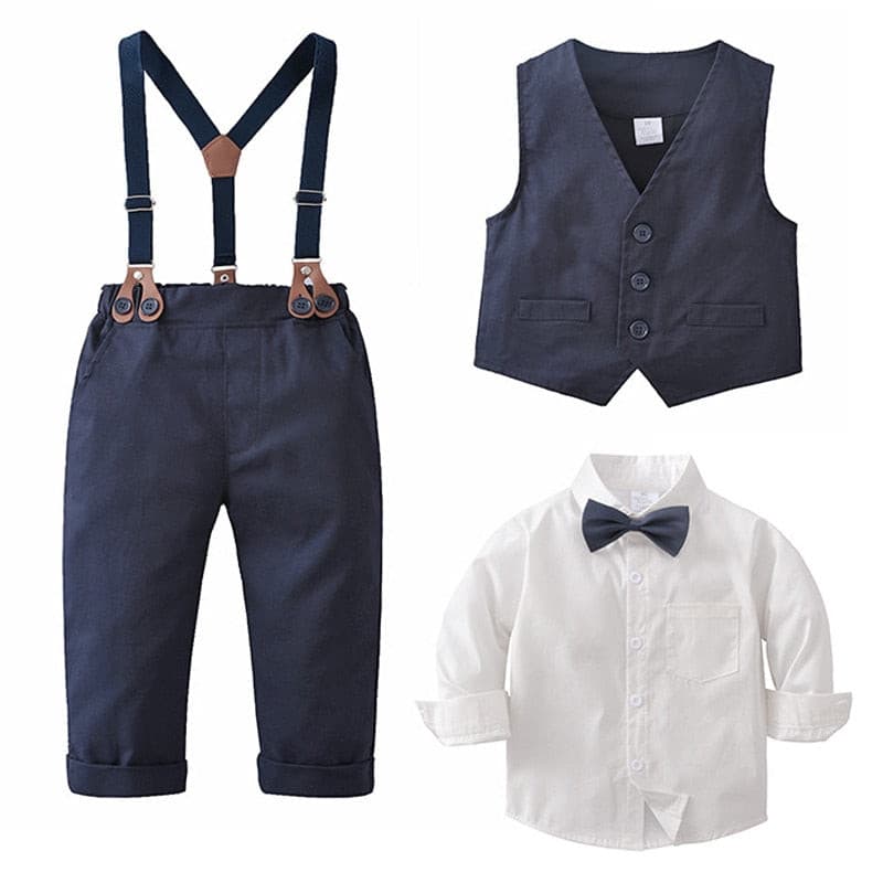 Cash - Baby Boy Clothes Set Gentleman Suit - Toddler Boys Wedding Party - Navy & White.