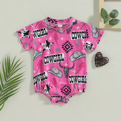 Bright Pink Cowgirl Aztec Tee - Cowgirl Romper Baby Girl