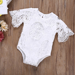 Lacey - Girls White Crochet Lace Bodysuit Romper.