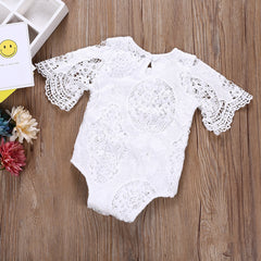 Lacey - Girls White Crochet Lace Bodysuit Romper.