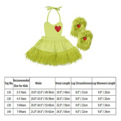 Green Grinch Dress - Baby Girl Faux Fur Dress And Leg Warmer Socks.