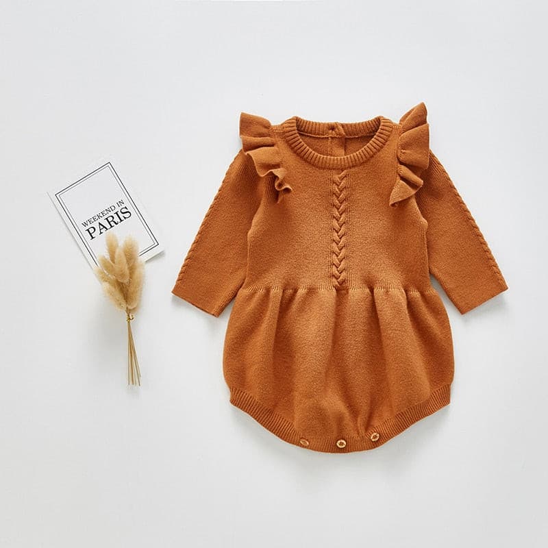 Faye - Baby Girls Knitted Long Sleeve Ruffled Romper.