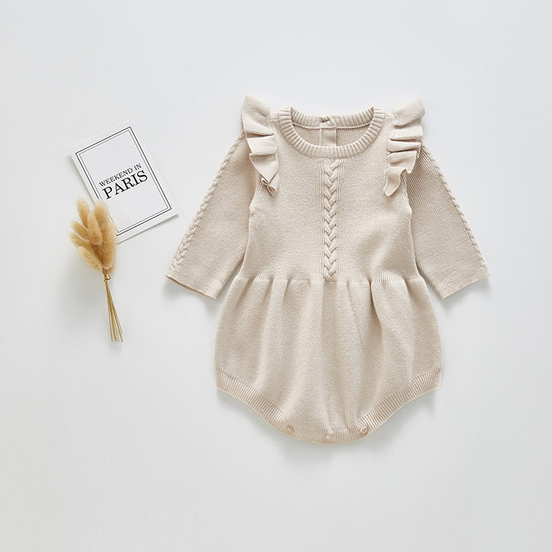 Faye - Baby Girls Knitted Long Sleeve Ruffled Romper.