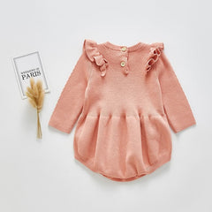 Faye - Baby Girls Knitted Long Sleeve Ruffled Romper.