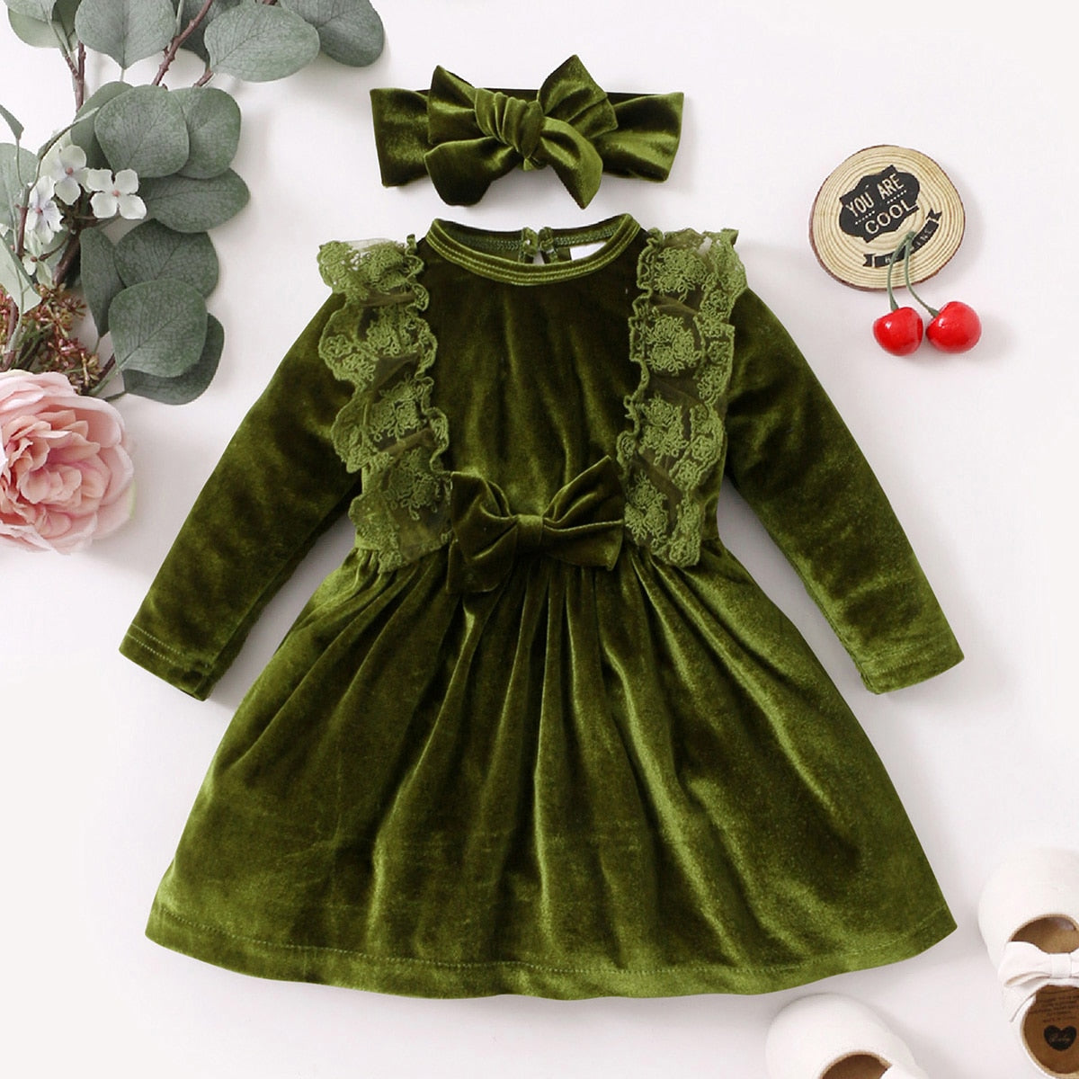 Velvetine - Winter Girls Velvet Dress Set.