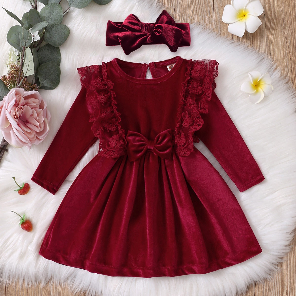 Velvetine - Winter Girls Velvet Dress Set.