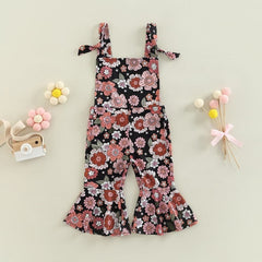 Flower Power - Baby Girl Jumpsuits Flare Bell Bottoms , Black Multi.