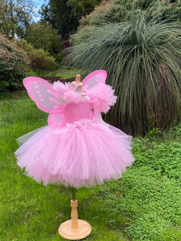 Pink Fairy - Children Fairy Costume, Girls Fairy Costume with Wings, Faiy Dress.