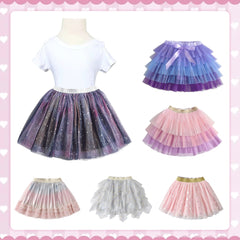 Grey Glitter Feathered Tulle Layer Tutu Skirt 3T-8T
