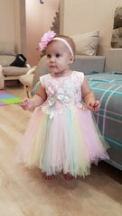 Connie - Rainbow Tutu & Embellished Lace  Party Dresses for Baby Girl.