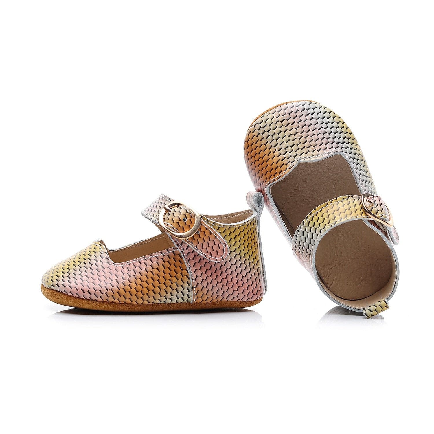 Urban Mary Janes - Genuine Leather Baby Girls Shoes - Mary Jane First Walkers , Color - Rainbow Multi Snake.