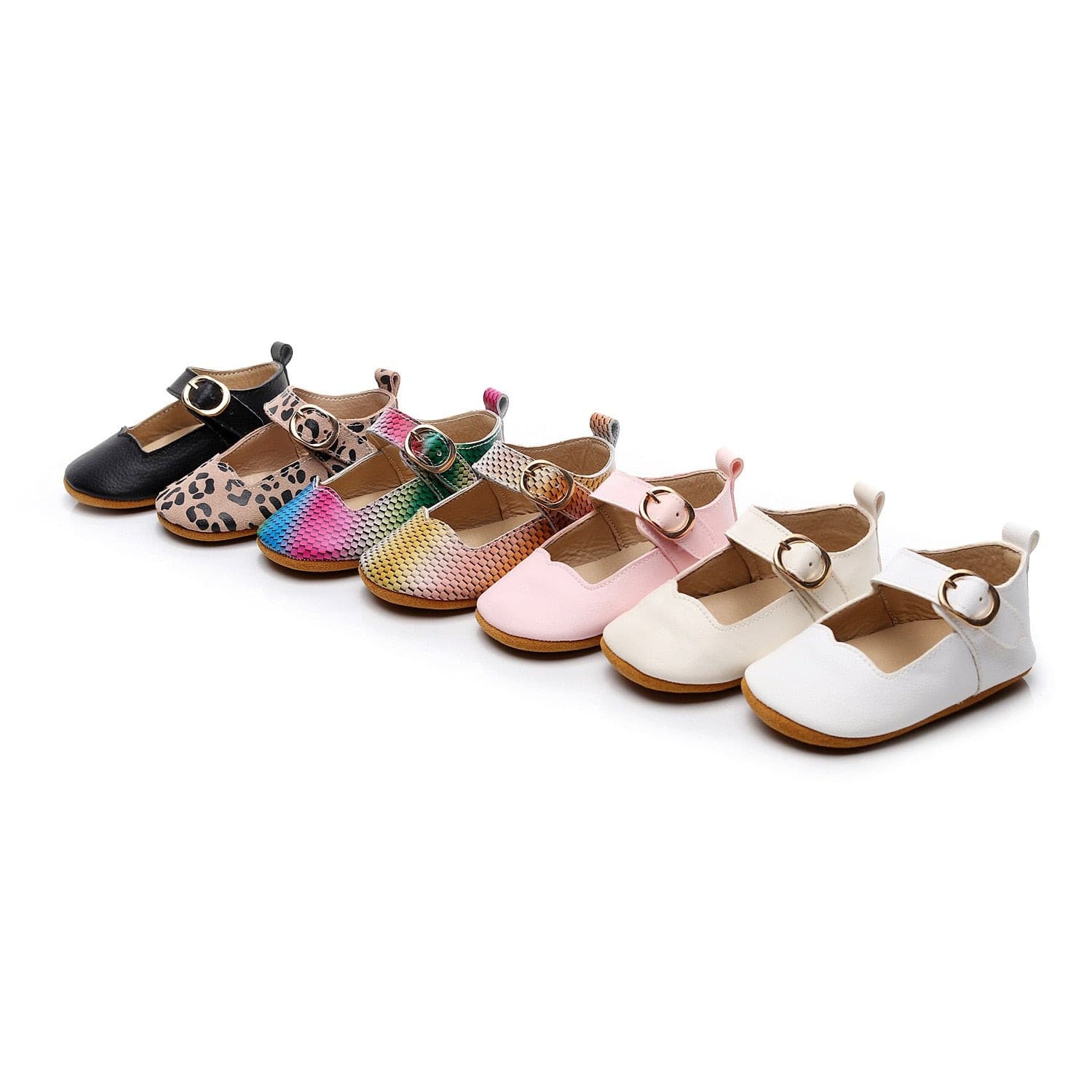 Baby Mary Jane Flats , Genuine Leather - Toddler First Walker Shoes, Color - White.