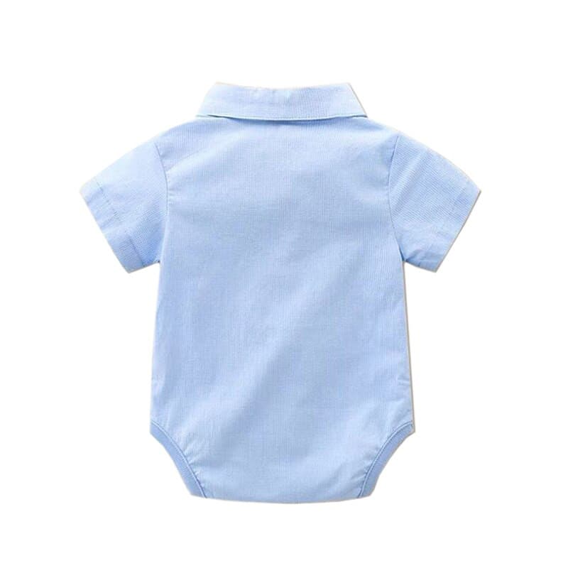 Randall - Toddler Boy Summer Suit Set - Infant Bow Tie Blue Shirt+Suspender Shorts.