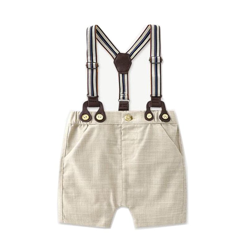 Randall - Toddler Boy Summer Suit Set - Infant Bow Tie Blue Shirt+Suspender Shorts.