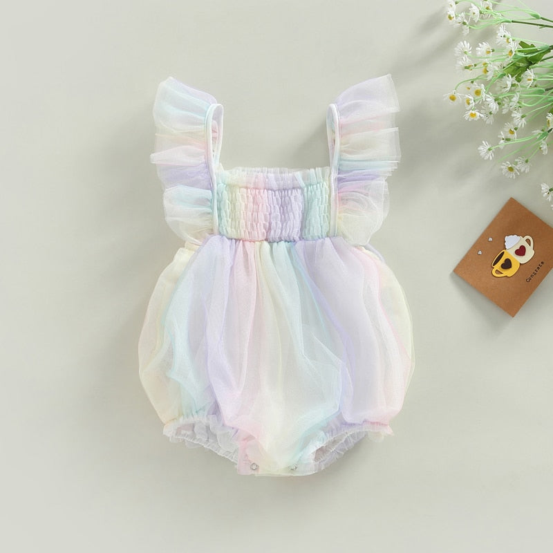 Lulubell - Pastel Rainbow Ruffle Romper.