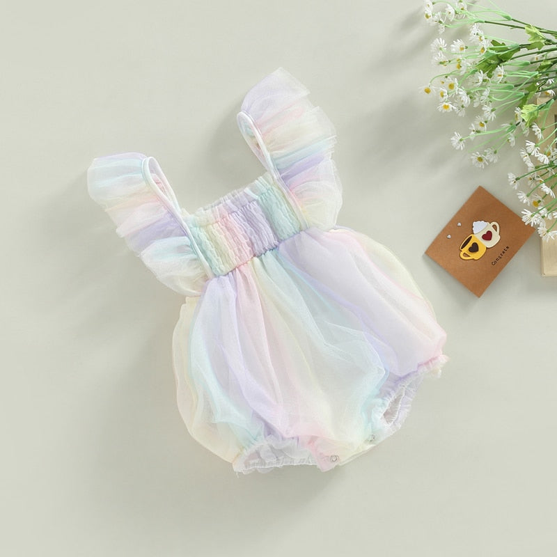 Lulubell - Pastel Rainbow Ruffle Romper.