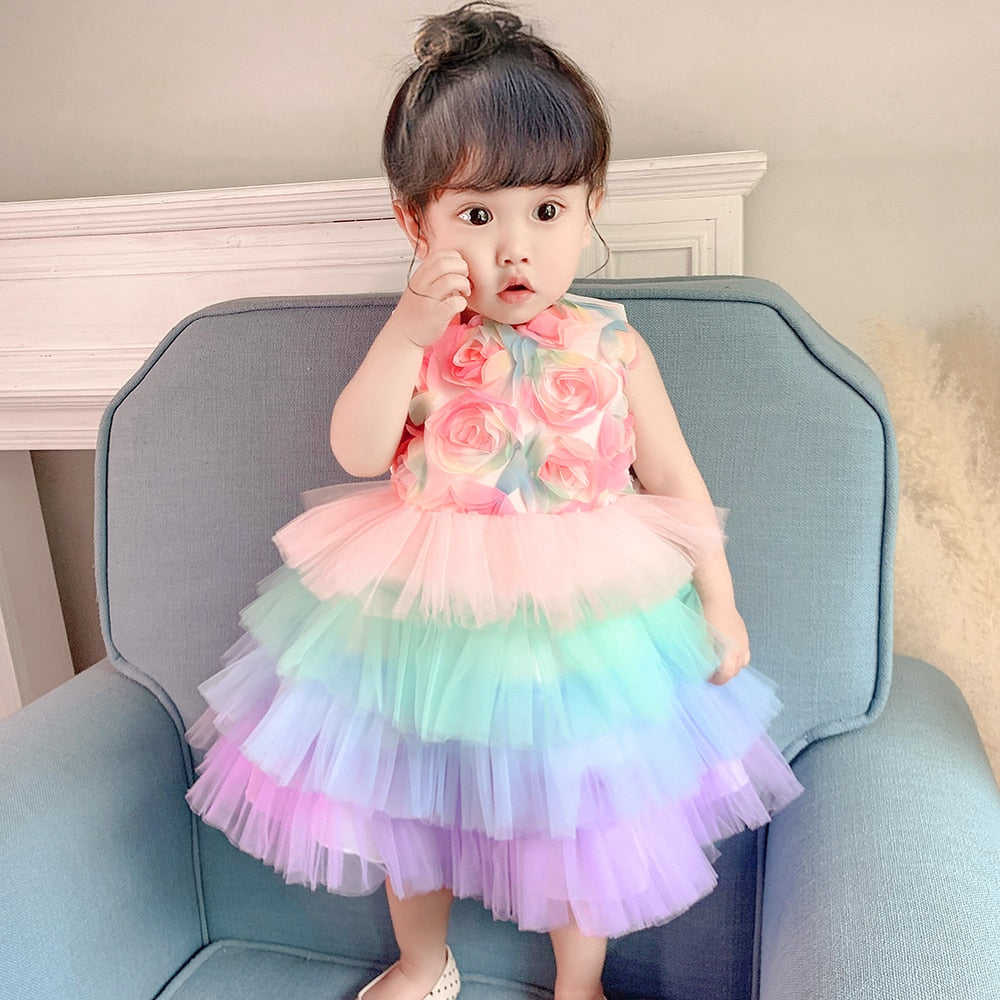 Newborn 1Year Birthday Dress For Baby Girl Colorful Princess Party Dress  Costume | eBay