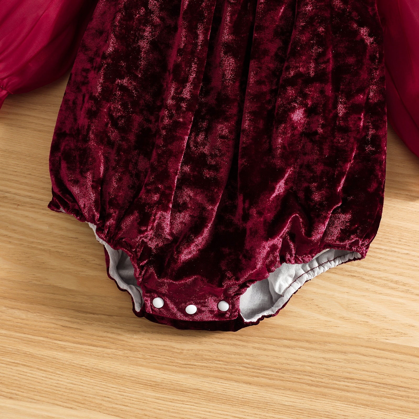 Burgandy Red Velvet Bodysuit Romper Baby Girls , Color - Red.