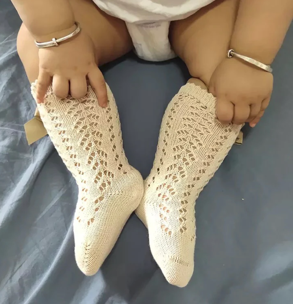 Crochet Girls Socks - Spanish Style Girls Socks - Linen Beige.