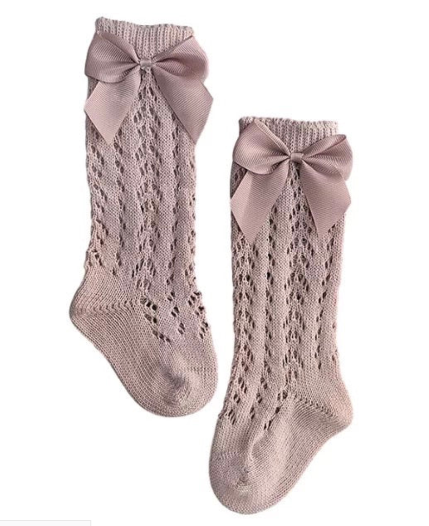 Baby Crochet Socks - Spanish Style Girls Socks - Dusty Pink.