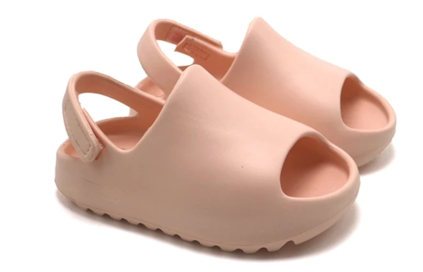 Yeezy Style Baby Slides - Soft Velcro Slip On's - Peach Pink.