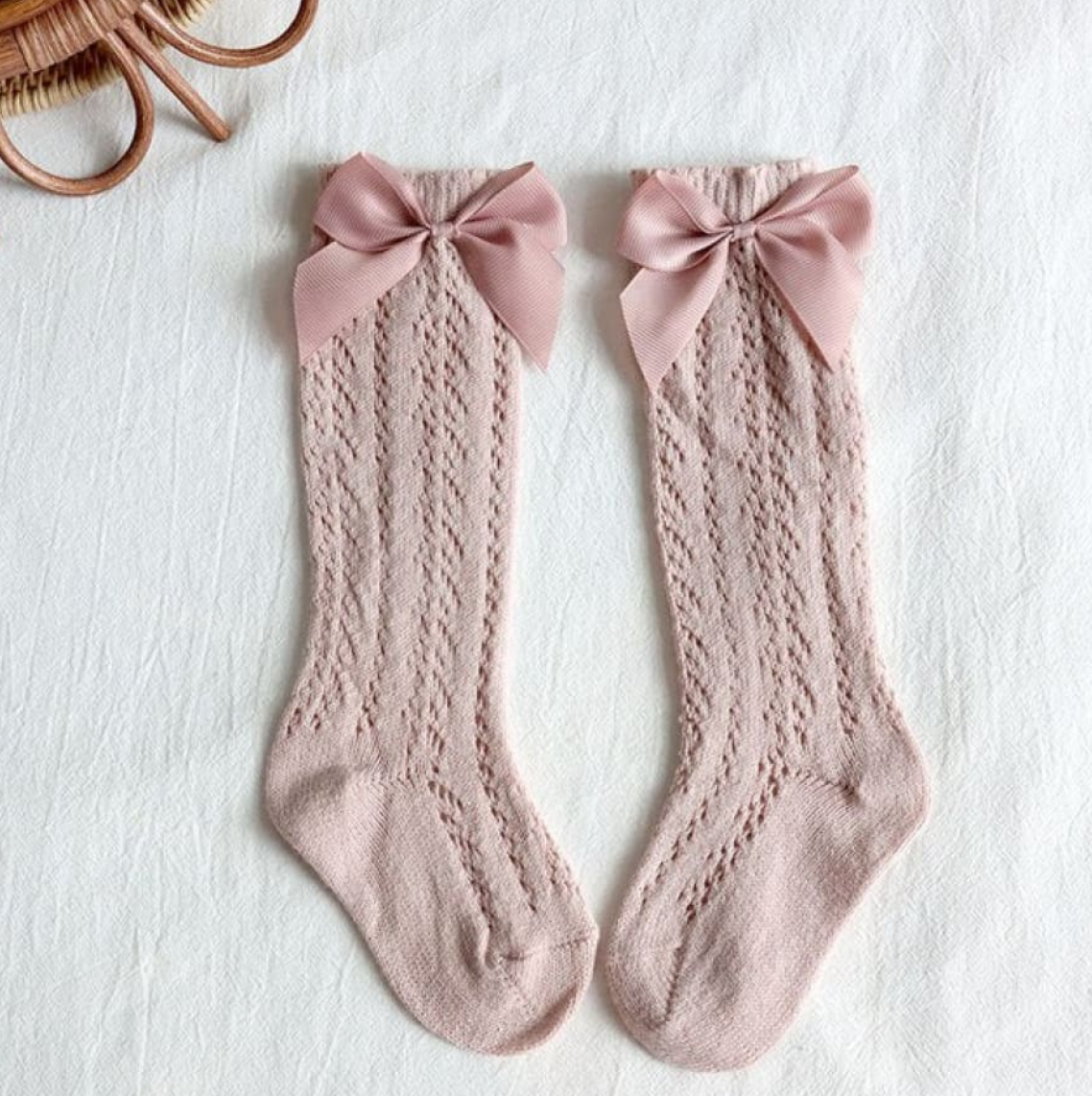 Baby Crochet Socks - Spanish Style Girls Socks - Dusty Pink.