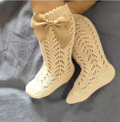 Crochet Girls Socks - Spanish Style Girls Socks - Linen Beige.
