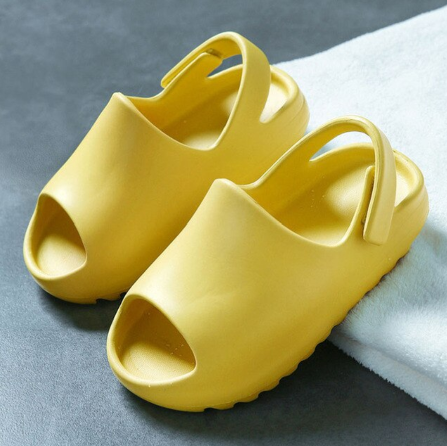 Yeezy Style Baby Slides - Soft Velcro Slip On's - Yellow.