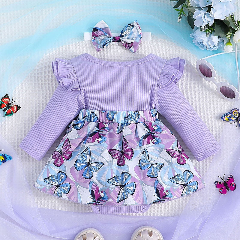 Baby Girl Clothing Set Purple Butterfly Romper Dress