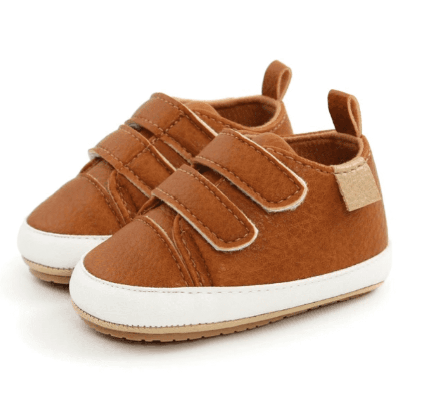 Moby - Tan Baby Shoes - First Walker Vegan Leaher with Velcro Straps.