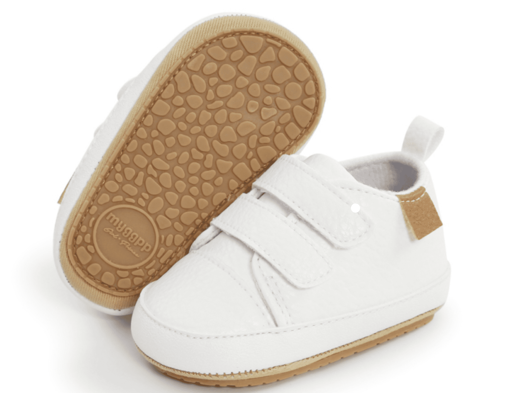 Moby - White Baby Shoes - First Walker Vegan Leather with Velcro Straps.