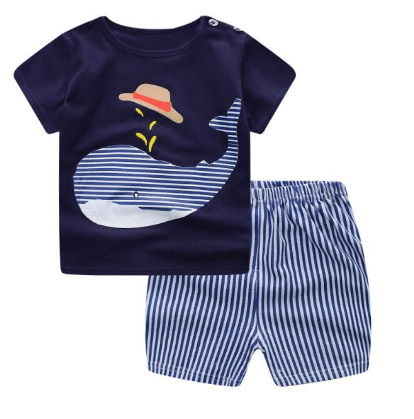 Blue Whale - Boys Cotton Printed T-Shirt & Shorts Set.