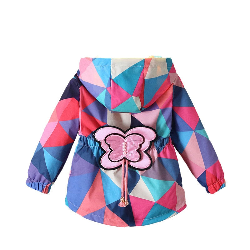 Girls Bright Multi-Colour Rain Jacket with Butterfly Detail, Color - Pinks