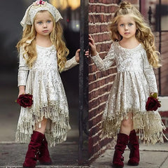 Girls Boho Crushed Velvet Tassel Dress , Toddler Flower Girl Dress Velvet