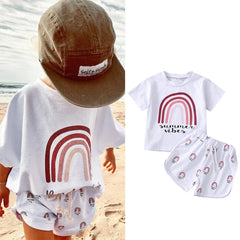 Summer Vibes - Rainbow Printed 2pcs Summer Casual Baby Boys Sets, Cotton 0-4Y